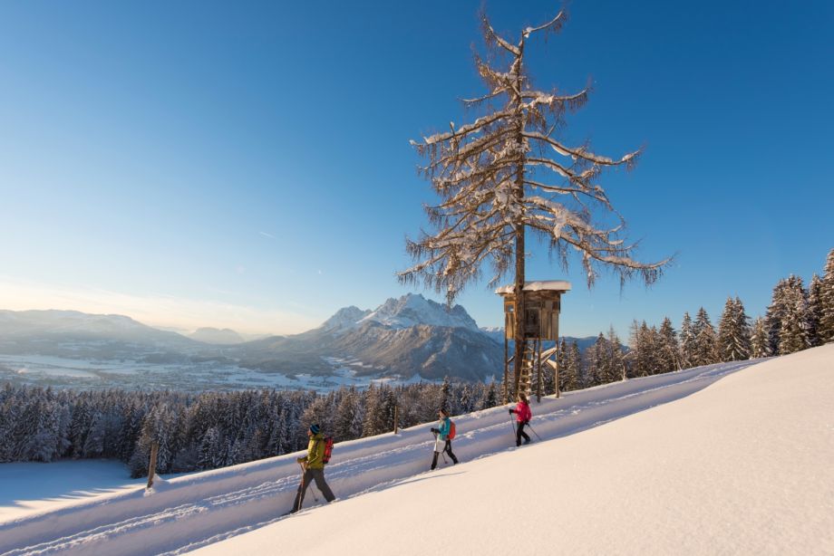 Winterwanderer auf ebenen Weg